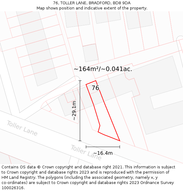76, TOLLER LANE, BRADFORD, BD8 9DA: Plot and title map