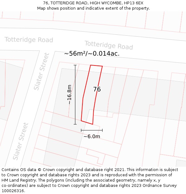 76, TOTTERIDGE ROAD, HIGH WYCOMBE, HP13 6EX: Plot and title map