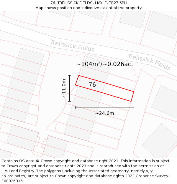 76, TRELISSICK FIELDS, HAYLE, TR27 6PH: Plot and title map
