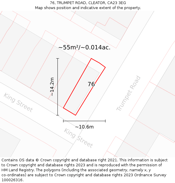 76, TRUMPET ROAD, CLEATOR, CA23 3EG: Plot and title map