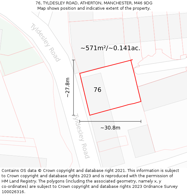 76, TYLDESLEY ROAD, ATHERTON, MANCHESTER, M46 9DG: Plot and title map