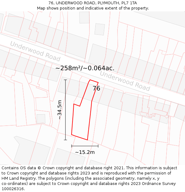 76, UNDERWOOD ROAD, PLYMOUTH, PL7 1TA: Plot and title map