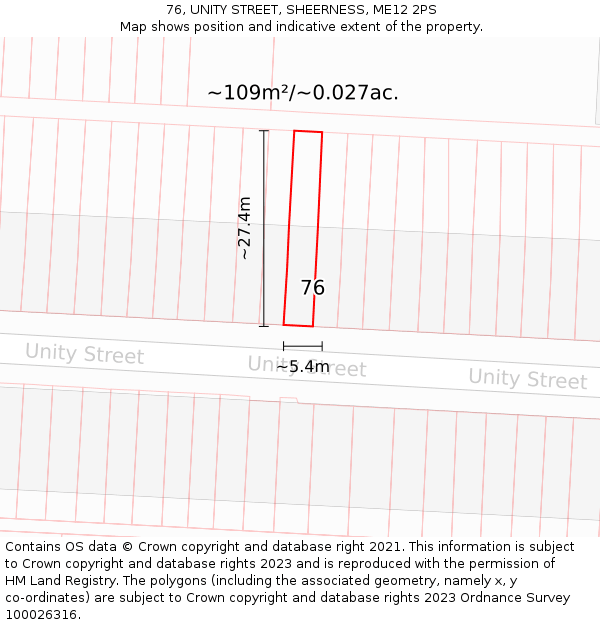 76, UNITY STREET, SHEERNESS, ME12 2PS: Plot and title map
