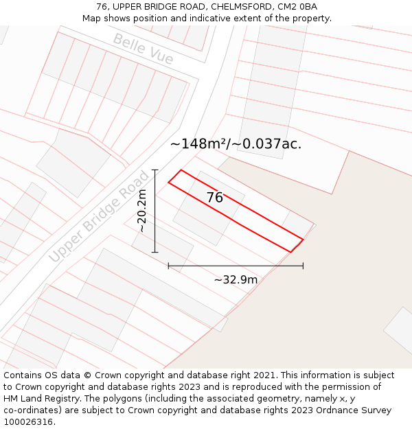 76, UPPER BRIDGE ROAD, CHELMSFORD, CM2 0BA: Plot and title map