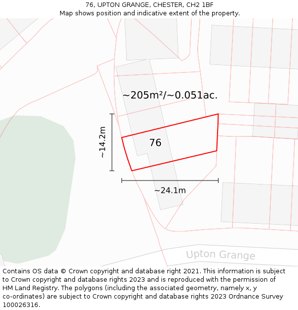 76, UPTON GRANGE, CHESTER, CH2 1BF: Plot and title map