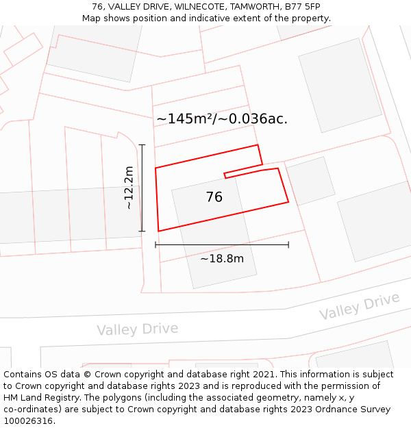76, VALLEY DRIVE, WILNECOTE, TAMWORTH, B77 5FP: Plot and title map