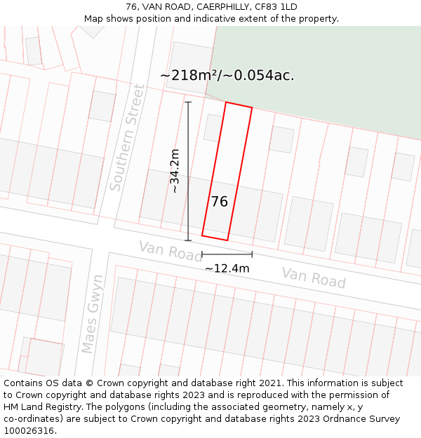 76, VAN ROAD, CAERPHILLY, CF83 1LD: Plot and title map
