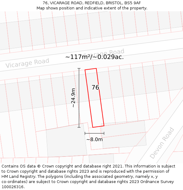 76, VICARAGE ROAD, REDFIELD, BRISTOL, BS5 9AF: Plot and title map