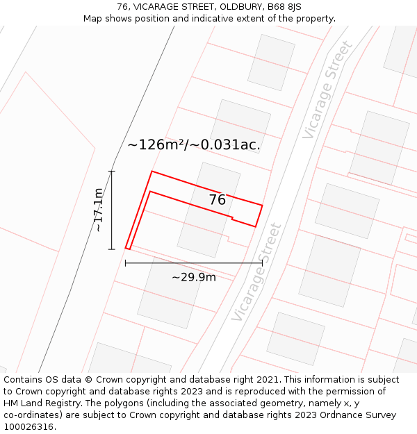 76, VICARAGE STREET, OLDBURY, B68 8JS: Plot and title map