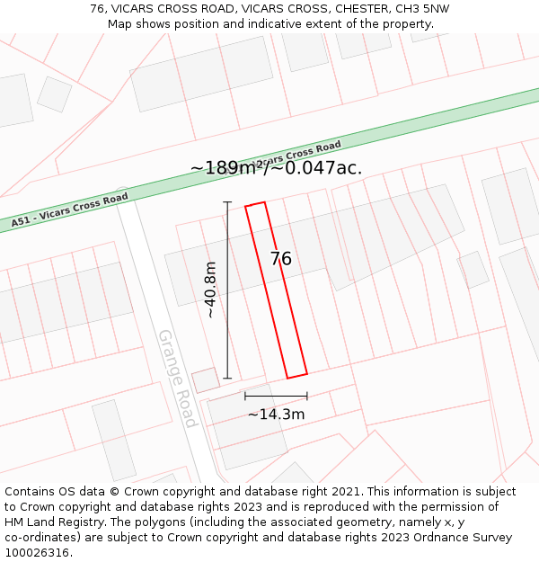 76, VICARS CROSS ROAD, VICARS CROSS, CHESTER, CH3 5NW: Plot and title map