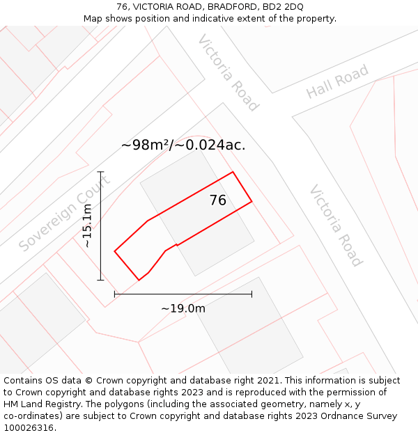 76, VICTORIA ROAD, BRADFORD, BD2 2DQ: Plot and title map