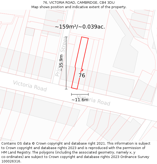 76, VICTORIA ROAD, CAMBRIDGE, CB4 3DU: Plot and title map