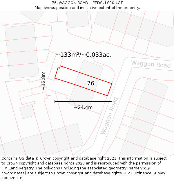 76, WAGGON ROAD, LEEDS, LS10 4GT: Plot and title map