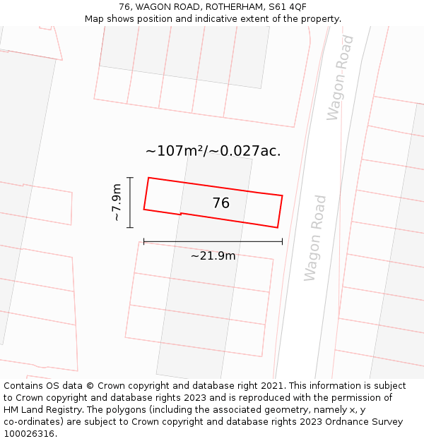 76, WAGON ROAD, ROTHERHAM, S61 4QF: Plot and title map