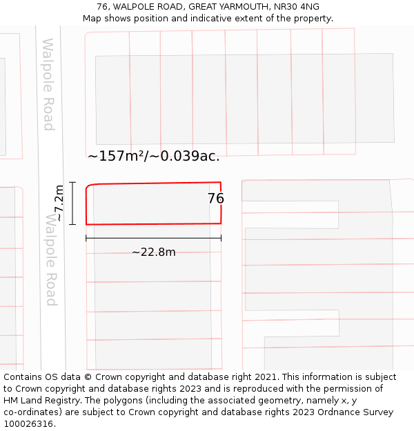 76, WALPOLE ROAD, GREAT YARMOUTH, NR30 4NG: Plot and title map