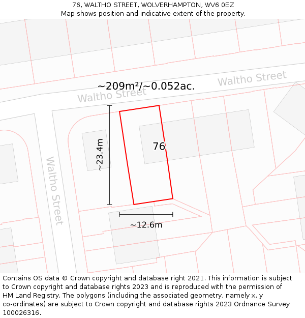 76, WALTHO STREET, WOLVERHAMPTON, WV6 0EZ: Plot and title map