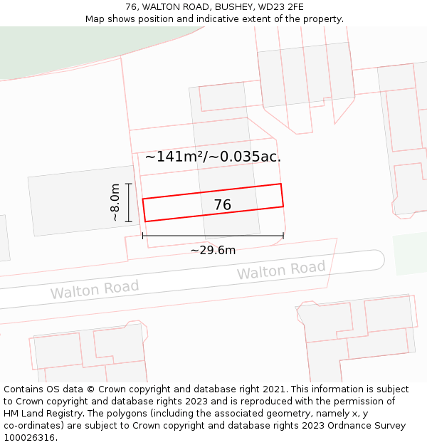 76, WALTON ROAD, BUSHEY, WD23 2FE: Plot and title map