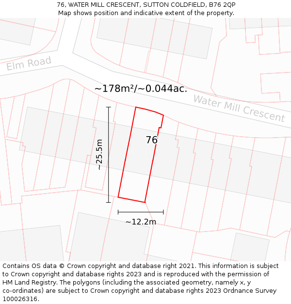 76, WATER MILL CRESCENT, SUTTON COLDFIELD, B76 2QP: Plot and title map