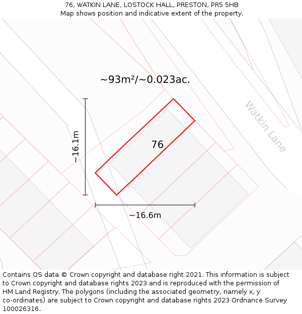 76, WATKIN LANE, LOSTOCK HALL, PRESTON, PR5 5HB: Plot and title map