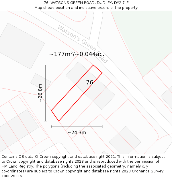 76, WATSONS GREEN ROAD, DUDLEY, DY2 7LF: Plot and title map