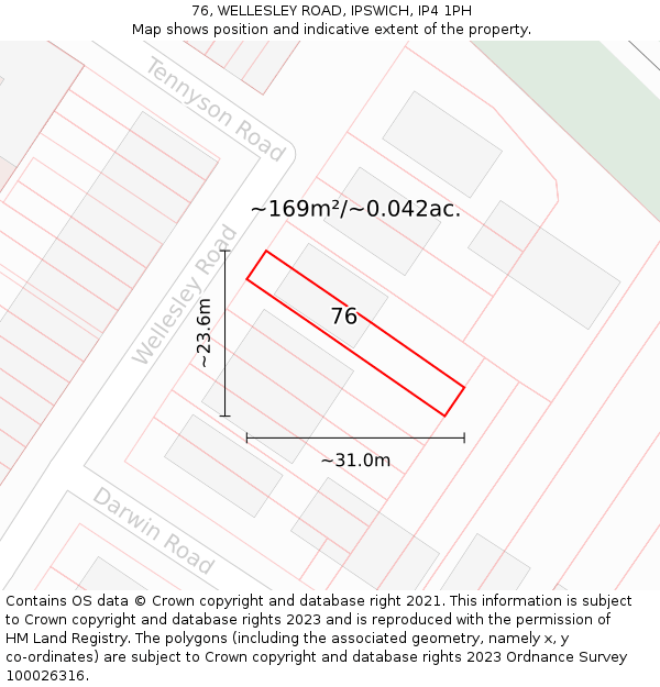 76, WELLESLEY ROAD, IPSWICH, IP4 1PH: Plot and title map