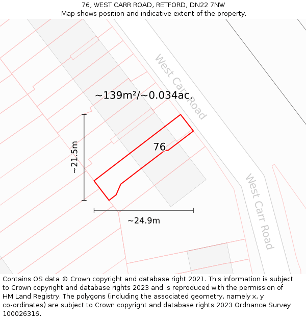 76, WEST CARR ROAD, RETFORD, DN22 7NW: Plot and title map