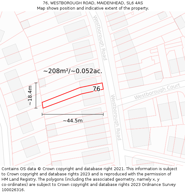 76, WESTBOROUGH ROAD, MAIDENHEAD, SL6 4AS: Plot and title map