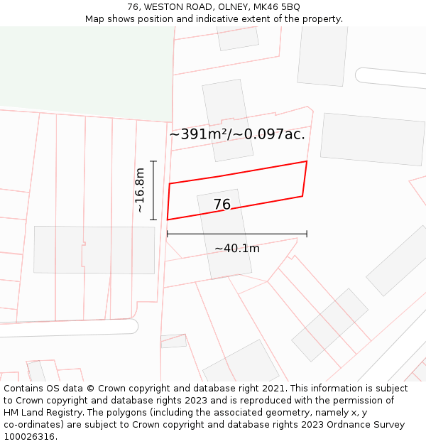 76, WESTON ROAD, OLNEY, MK46 5BQ: Plot and title map