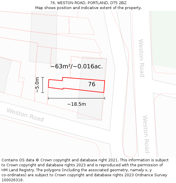 76, WESTON ROAD, PORTLAND, DT5 2BZ: Plot and title map