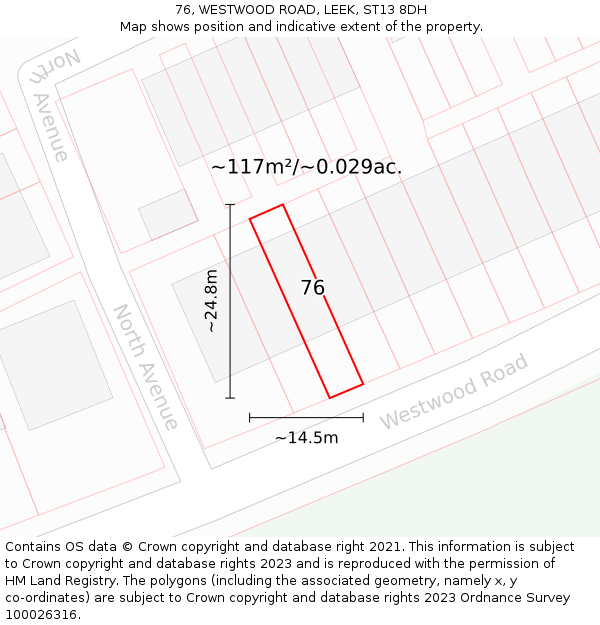 76, WESTWOOD ROAD, LEEK, ST13 8DH: Plot and title map