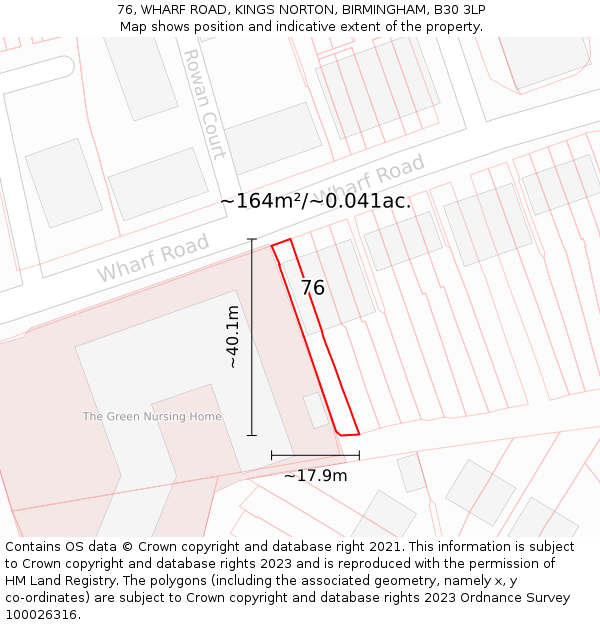 76, WHARF ROAD, KINGS NORTON, BIRMINGHAM, B30 3LP: Plot and title map
