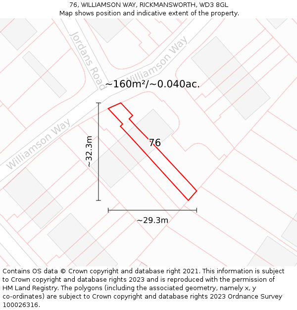 76, WILLIAMSON WAY, RICKMANSWORTH, WD3 8GL: Plot and title map