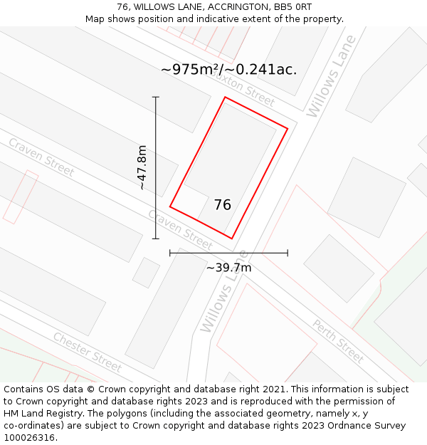 76, WILLOWS LANE, ACCRINGTON, BB5 0RT: Plot and title map