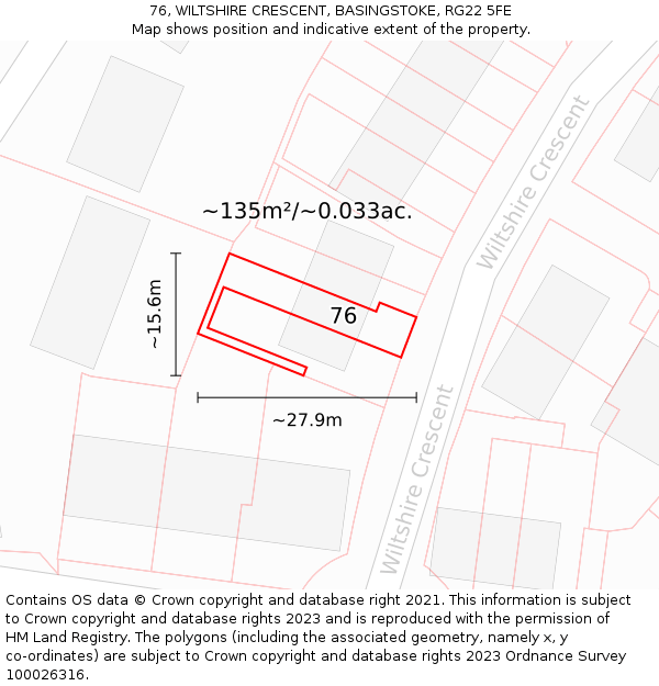76, WILTSHIRE CRESCENT, BASINGSTOKE, RG22 5FE: Plot and title map