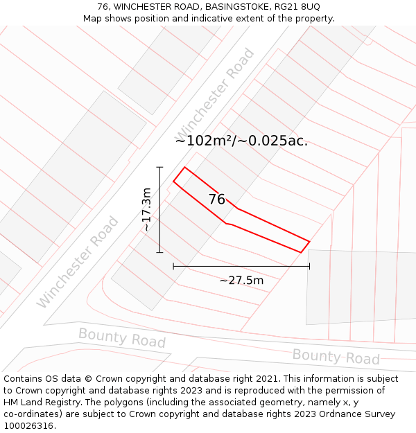 76, WINCHESTER ROAD, BASINGSTOKE, RG21 8UQ: Plot and title map