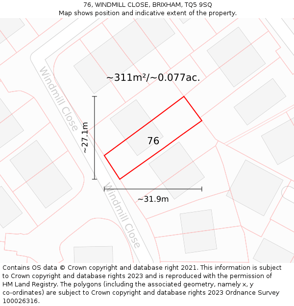 76, WINDMILL CLOSE, BRIXHAM, TQ5 9SQ: Plot and title map