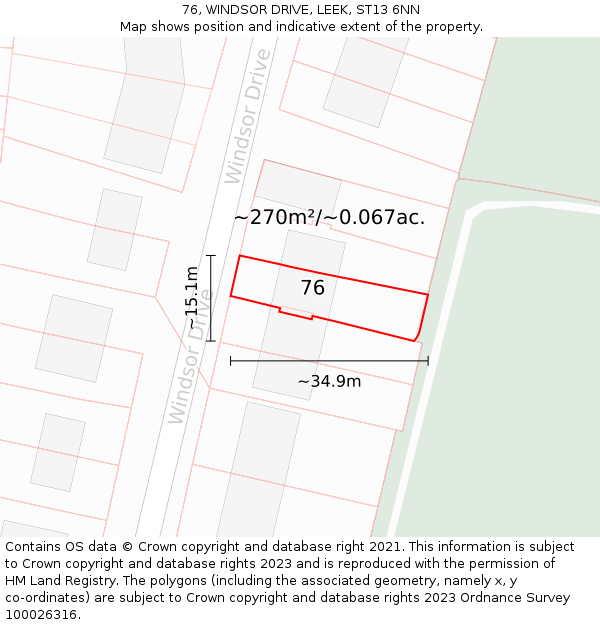 76, WINDSOR DRIVE, LEEK, ST13 6NN: Plot and title map