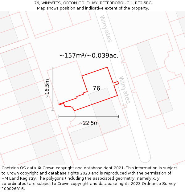 76, WINYATES, ORTON GOLDHAY, PETERBOROUGH, PE2 5RG: Plot and title map