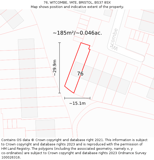 76, WITCOMBE, YATE, BRISTOL, BS37 8SX: Plot and title map