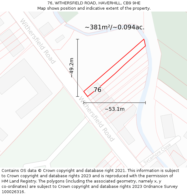 76, WITHERSFIELD ROAD, HAVERHILL, CB9 9HE: Plot and title map