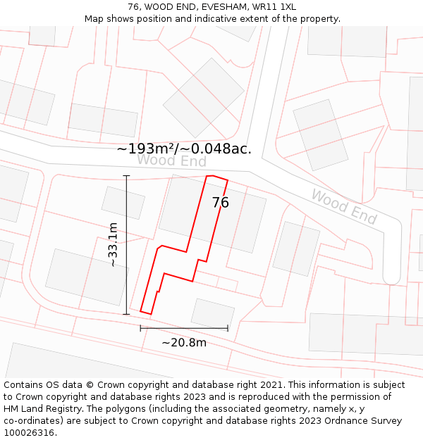 76, WOOD END, EVESHAM, WR11 1XL: Plot and title map