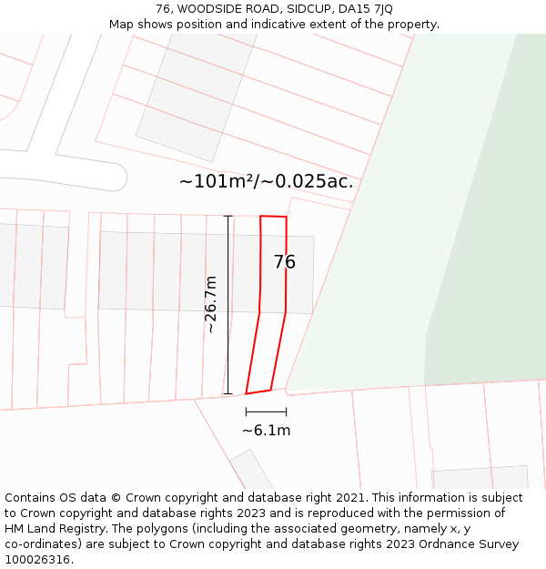 76, WOODSIDE ROAD, SIDCUP, DA15 7JQ: Plot and title map
