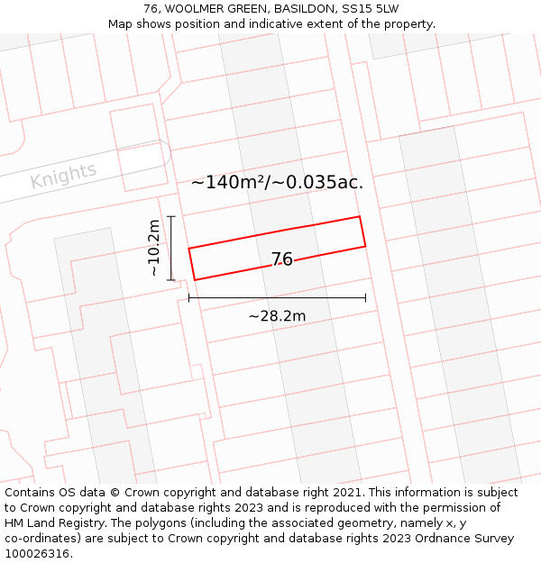 76, WOOLMER GREEN, BASILDON, SS15 5LW: Plot and title map