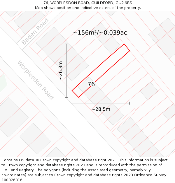 76, WORPLESDON ROAD, GUILDFORD, GU2 9RS: Plot and title map