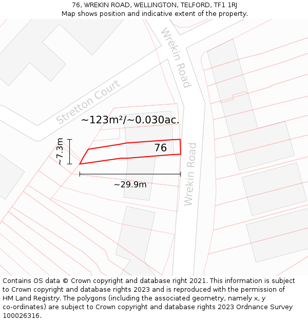76, WREKIN ROAD, WELLINGTON, TELFORD, TF1 1RJ: Plot and title map