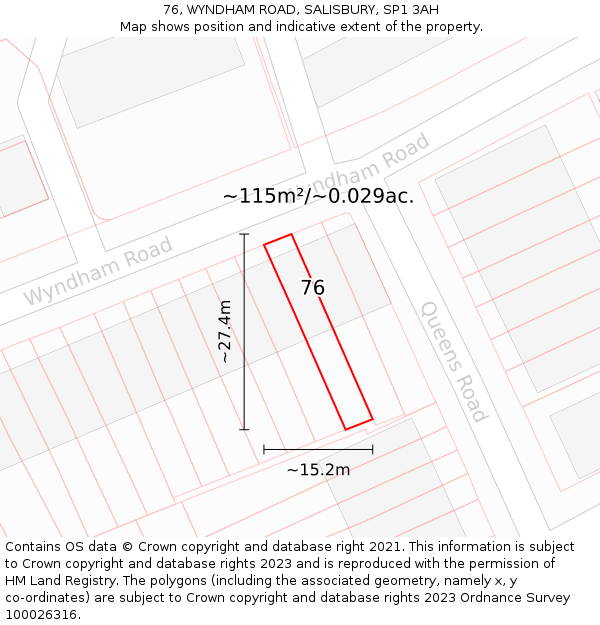 76, WYNDHAM ROAD, SALISBURY, SP1 3AH: Plot and title map
