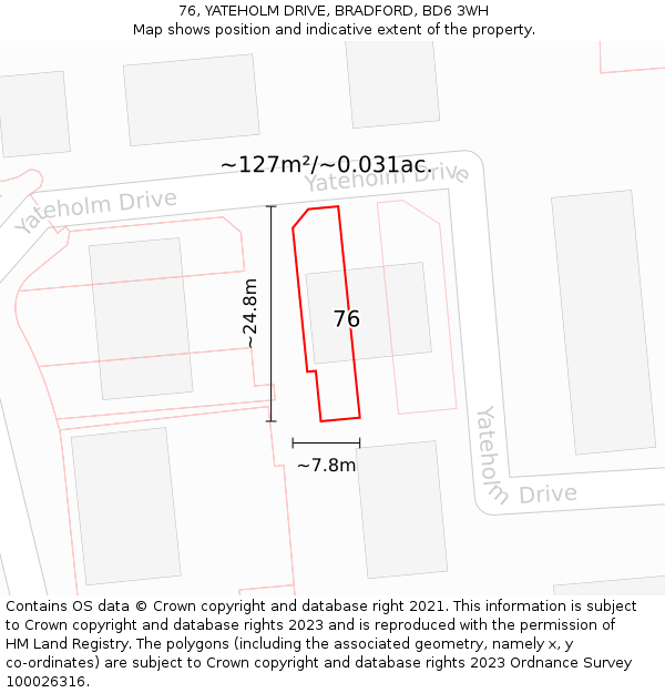 76, YATEHOLM DRIVE, BRADFORD, BD6 3WH: Plot and title map