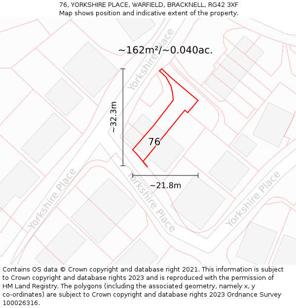 76, YORKSHIRE PLACE, WARFIELD, BRACKNELL, RG42 3XF: Plot and title map