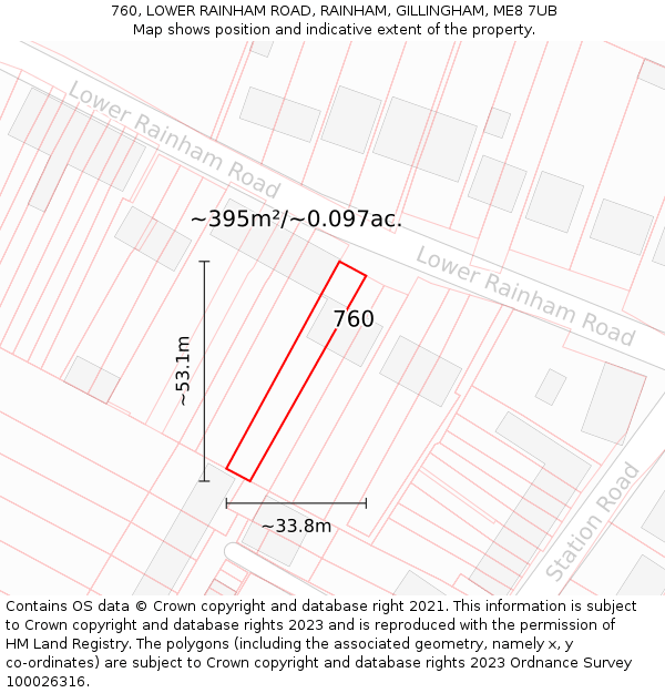 760, LOWER RAINHAM ROAD, RAINHAM, GILLINGHAM, ME8 7UB: Plot and title map