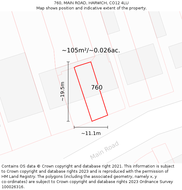 760, MAIN ROAD, HARWICH, CO12 4LU: Plot and title map